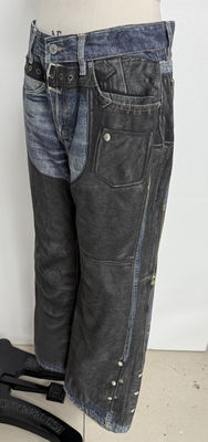 Falsche Zwei-Stücke-Illusion Straight Cut Jeans mit Vintage-inspiriertem Patchwork