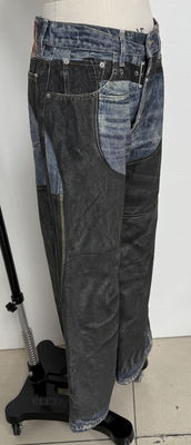 Falsche Zwei-Stücke-Illusion Straight Cut Jeans mit Vintage-inspiriertem Patchwork