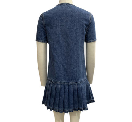 Klassischer Crew-Hals und kurze Ärmel Denim-Kleid für einen zeitlosen Look