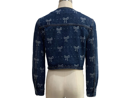 All Over Bow Print Stilvolle Jeans Jacke Spielerische und weibliche Jacke