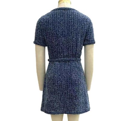 Textured Tweed Strickgewebe Jeans Kleid für einen schicken Vintage-inspirierten Look