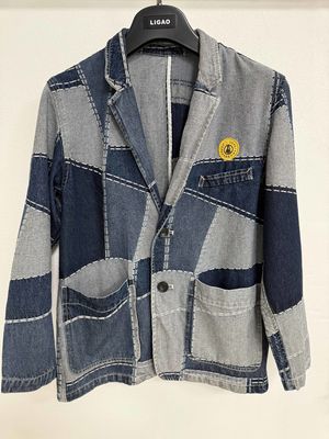 Trendy Jacquard Elemente Denim Blazer für einen kühnen und stilvollen Look