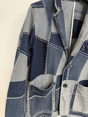 Trendy Jacquard Elemente Denim Blazer für einen kühnen und stilvollen Look