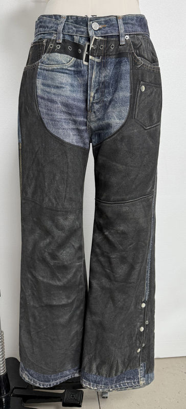 Falsche Zwei-Stücke-Illusion Straight Cut Jeans mit Vintage-inspiriertem Patchwork