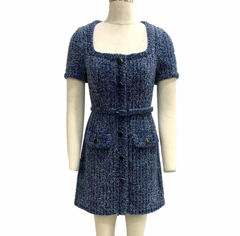 Textured Tweed Strickgewebe Jeans Kleid für einen schicken Vintage-inspirierten Look